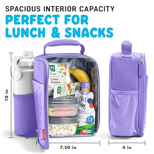 Fiambrera con dije para niños, lonchera con aislamiento térmico para niños y niñas con ranuras para zapatos para personalización, lonchera escolar, color morado