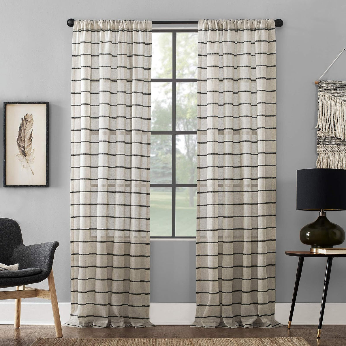 Clean Window Panel de Cortina Transparente Antipolvo - Negro - Lino - 132.1An x 160Al cm (2 Paneles)