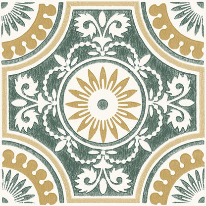 FloorPops Azulejos Vinilo Ezra Amarillo 12 x 12 Pulgadas - Verde