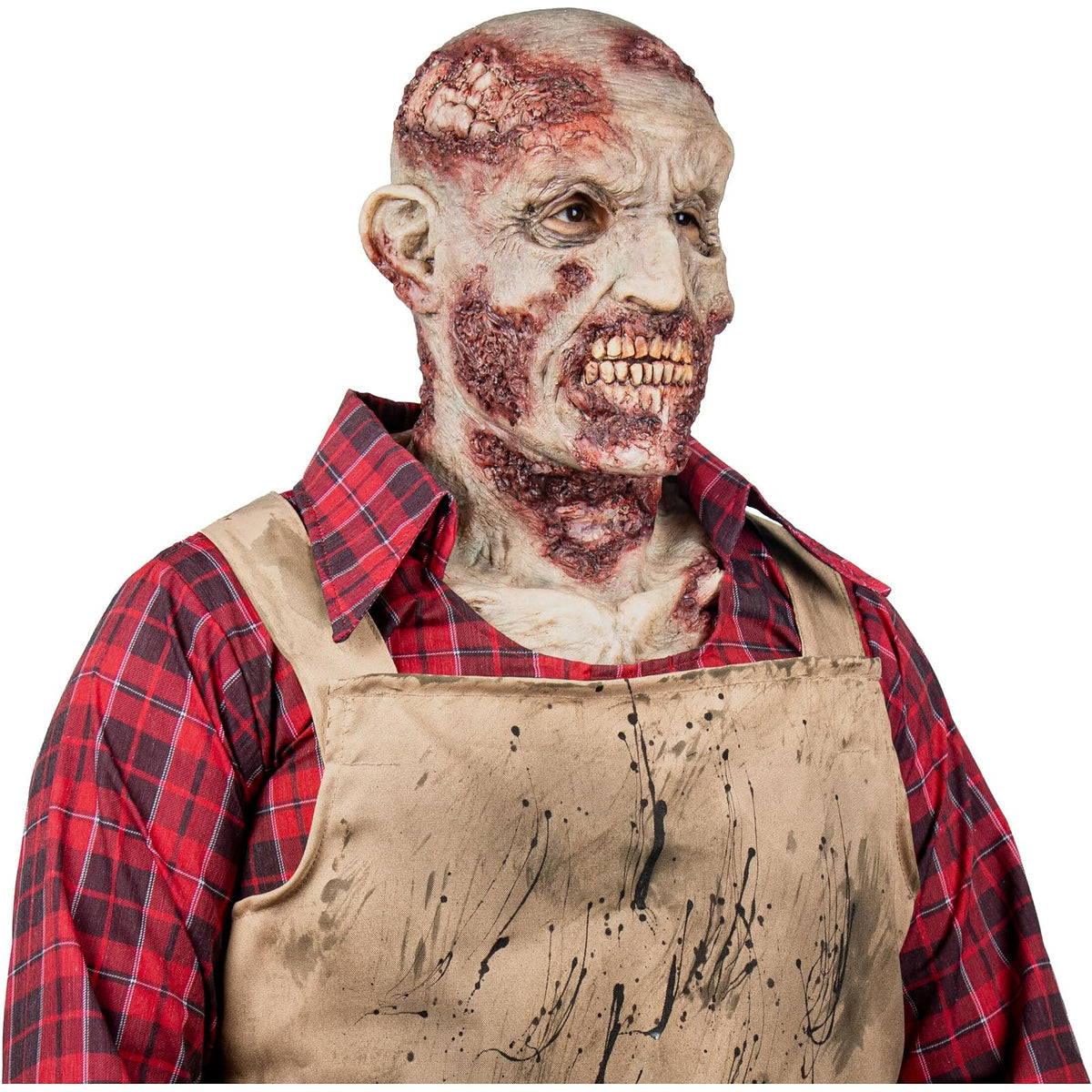 Ghoulish Productions Máscara Zombie Hyper de Látex con Cuello Integrado | Diseño Hiperrealista Pintada a Mano para Halloween Cosplay Terror Fiestas | Beige Talla M