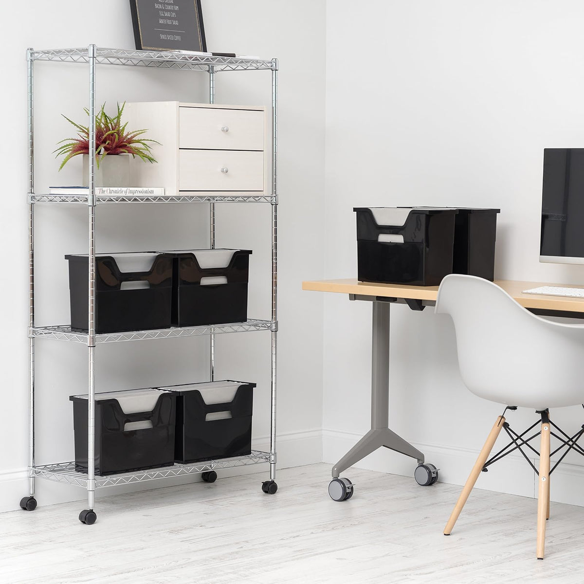 IRIS USA Paquete de 6 Cajas Medianas para Escritorio, Negro | Organiza documentos, correo, revistas y artículos de oficina con almacenamiento portátil para hogar o escuela