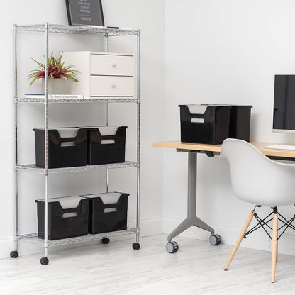IRIS USA Paquete de 6 Cajas Medianas para Escritorio, Negro | Organiza documentos, correo, revistas y artículos de oficina con almacenamiento portátil para hogar o escuela