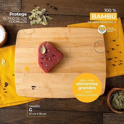 Vasconia | Tabla para Picar Esencial de Bambú Grande 27 x 35 cm | Tabla de cortar, Base para ollas calientes, Bambú natural, Protege filo de cuchillos, Resistente y duradera, Fácil limpieza