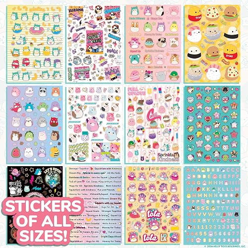 Squishmallows Original 2000 + libro de pegatinas único en la clase, 43 hojas de pegatinas, calcomanías Kawaii Squishmallows para botella de agua, cuadernos, bolsas de recuerdos de fiesta, lindas