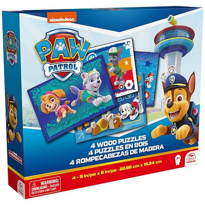 Spin Master Paw Patrol, Paquete de 4 Rompecabezas de Madera, Rompecabezas para niños de 12 Piezas, 16 Piezas, 20 Piezas y 24 Piezas