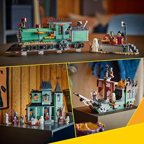 LEGO Creator 3en1 Mansión Embrujada Juguete para Construir una Casa, Se Convierte en un Barco o un Tren con 5 Minifiguras, Regalo para Halloween, para Niños de 9 Años o Más 31167