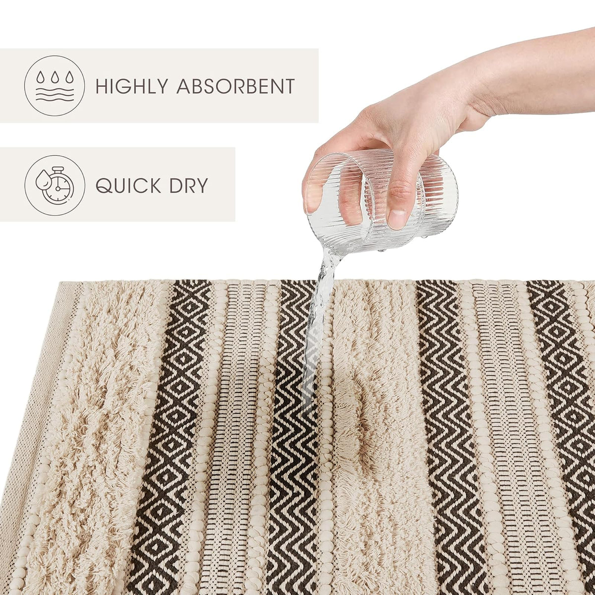 INK+IVY - Alfombra de baño tejida a mano con textura lanuda a rayas suave y absorbente de agua, alfombras de baño bohemias, antideslizantes, absorbentes, de secado rápido para tina, ducha, Asher, 20 x