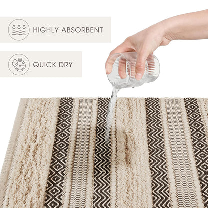 INK+IVY - Alfombra de baño tejida a mano con textura lanuda a rayas suave y absorbente de agua, alfombras de baño bohemias, antideslizantes, absorbentes, de secado rápido para tina, ducha, Asher, 20 x