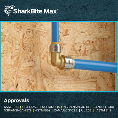 SharkBite Max - Codo reductor de 90 grados de 1 x 3/4 pulgadas, empuje para conectar accesorios de fontanería de latón, tubería PEX, cobre, CPVC, PE-RT, HDPE, UR278A