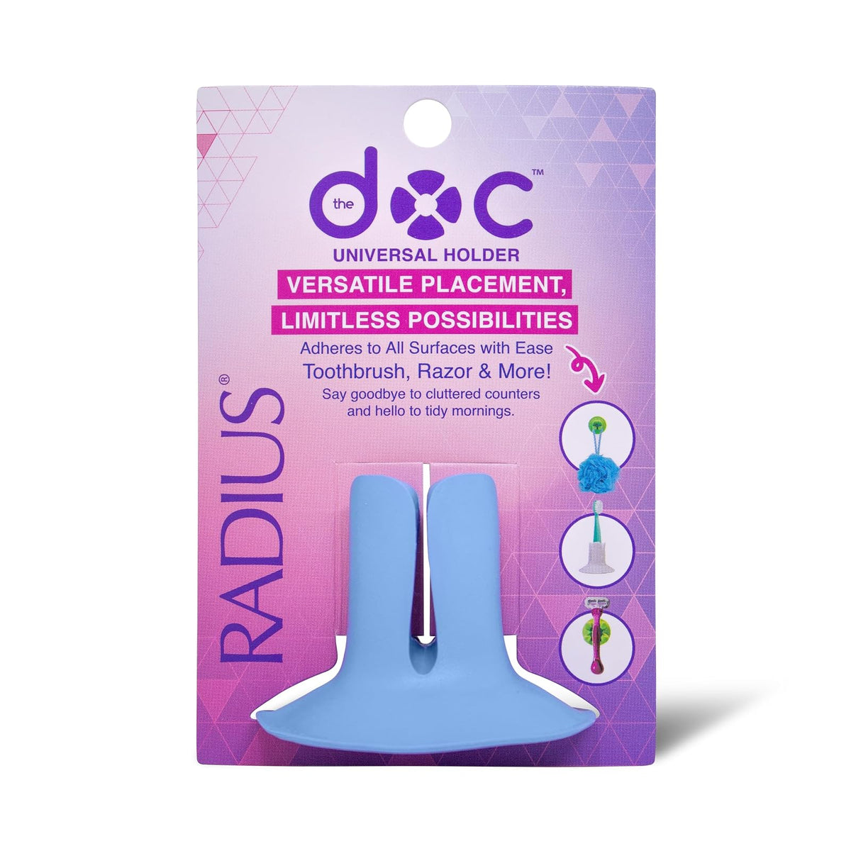 Radius The Doc - Soporte para Cepillo para Polvo de Dientes o maquinilla de Afeitar de Varios Colores, 1 Unidad, 100% reciclable y Apto para lavaplatos, sin BPA, Soporte de Ventosa, Color Azul