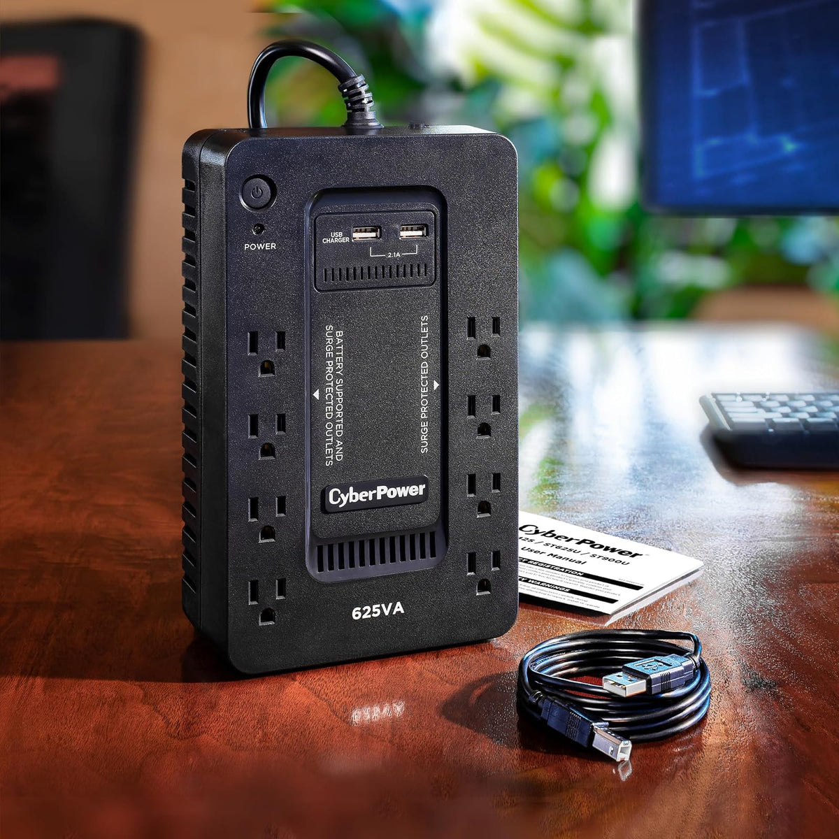 CyberPower ST625U Sistema UPS, 625VA/360W, 8 tomacorrientes, 2 Puertos de Carga USB, Compacto