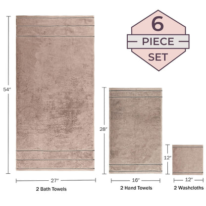 Lavish Home 67-0024-T Towel Set Zero Twist, Quick Dry Cotton, Taupe, 6 Piece