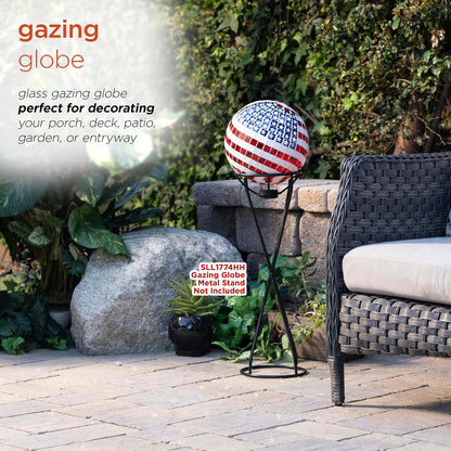 Alpine Corporation Globo de Vidrio con Mosaico de 10" de Diámetro para Interior/Exterior, Decoración de Jardín con Diseño Patriótico