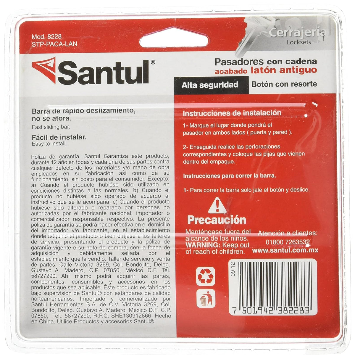 Santul 8228 Pasador para Puerta con Cadena, Latón Antiguo