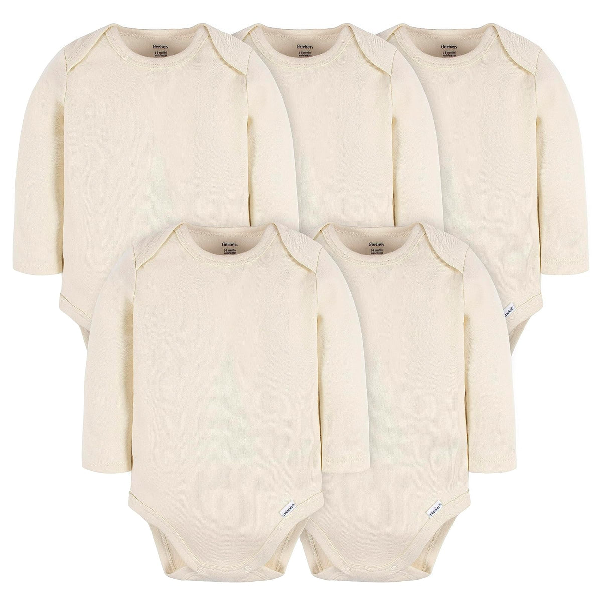 Gerber Mameluco Manga Larga Unisex Bebé, Paquete de 5, Algodón - 18 Meses - Natural