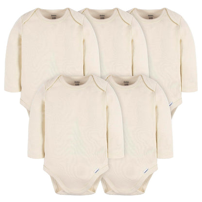 Gerber Mameluco Manga Larga Unisex Bebé, Paquete de 5, Algodón - 18 Meses - Natural