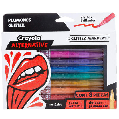 8 Plumones Glitter Alternative Crayola + 12 Plumones Delgados Lavables