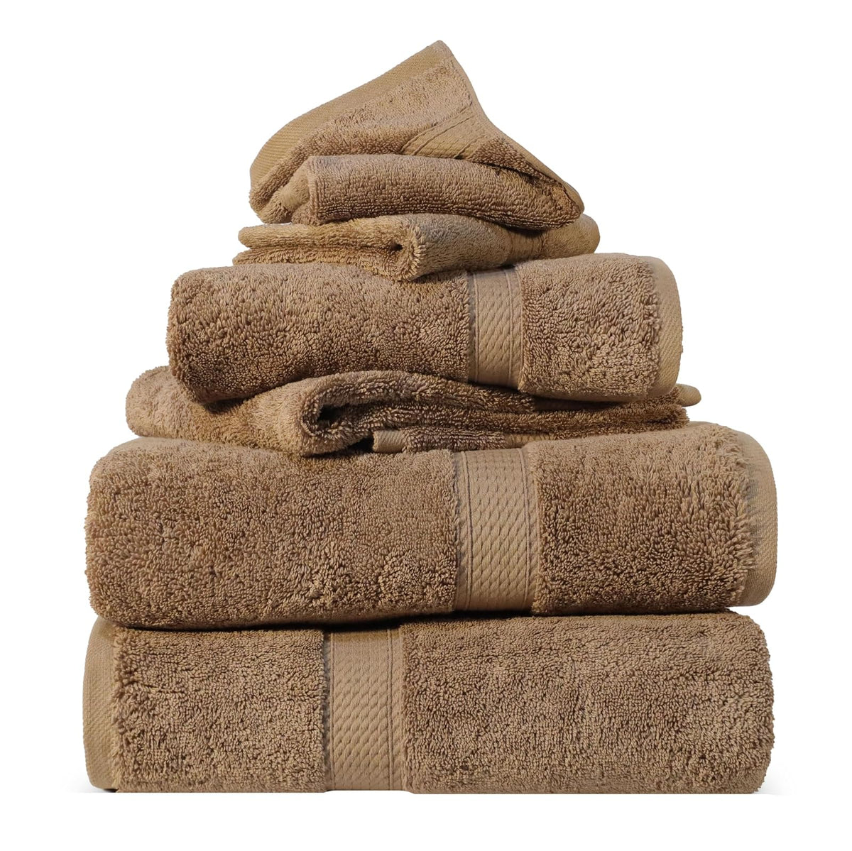 Superior Toallas de Algodón de 900 gr, color latte, Set de 6 piezas | Juego de toallas de lujo de secado rápido, artículos esenciales de baño, baño de invitados, spa, 2 baños, 2 manos - Latte - Set de 6 piezas