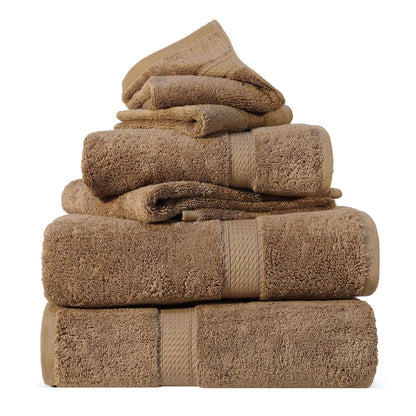 Superior Toallas de Algodón de 900 gr, color latte, Set de 6 piezas | Juego de toallas de lujo de secado rápido, artículos esenciales de baño, baño de invitados, spa, 2 baños, 2 manos - Latte - Set de 6 piezas