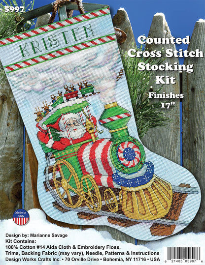 Tobin Santa's Train - Kit de calcetines de punto de cruz, 17 pulgadas de largo, 14 unidades