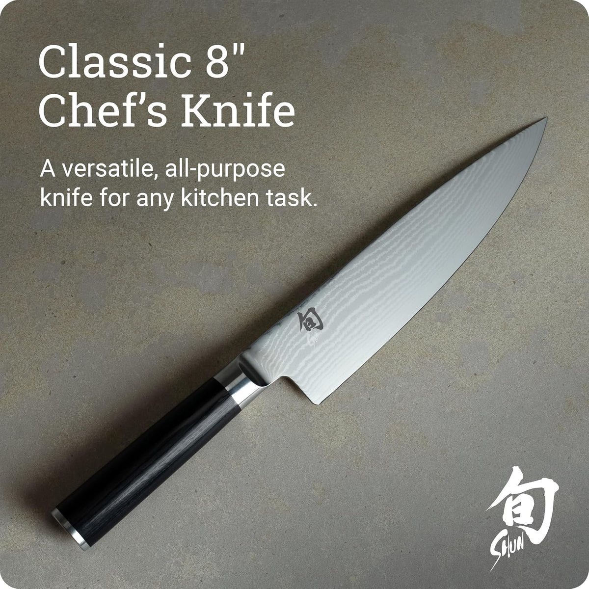 Shun Cutlery Classic Chef's Knife 8”, Thin, Light Kitchen Knife, Ideal for All-Around Food Preparation, Authentic, Handcrafted Japanese Knife, Professional Chef Knife,Black