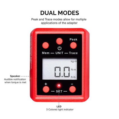 Neiko 20743A - Adaptador de par digital de 3/4 pulgadas, 158-80 pies-lb, convertidor de llave dinamométrica digital/adaptador de llave dinamométrica, ajuste de par de alertas, calibrar llaves dinamométricas y analógicas
