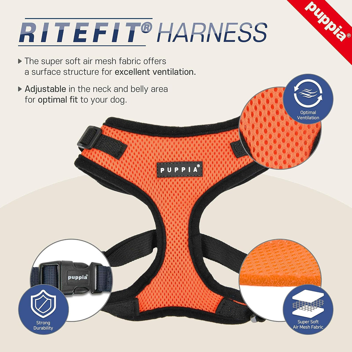 Puppia Auténtico arnés RiteFit con Cuello Ajustable, Rojo, Extra Grande