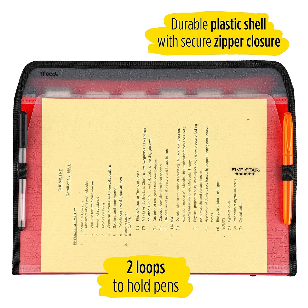 Five Star 72705 Carpeta archivadora expansible de 7 bolsillos personalizables, roja, 34.92 cm x 27.35 cm (13.75 x 10.75 cm)