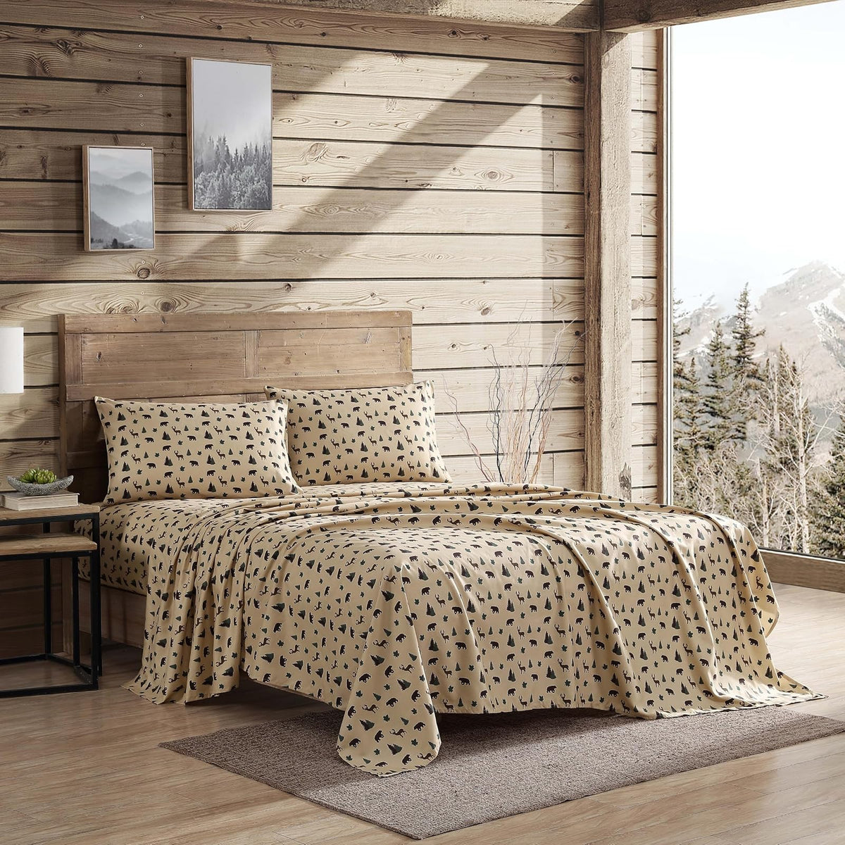 How Plumb Beatrice Home Fashions - Juego de sábanas de Microfibra de 4 Piezas para Cama King con Bolsillos Profundos, diseño rústico de Retazos a Cuadros, Color café, café y Verde