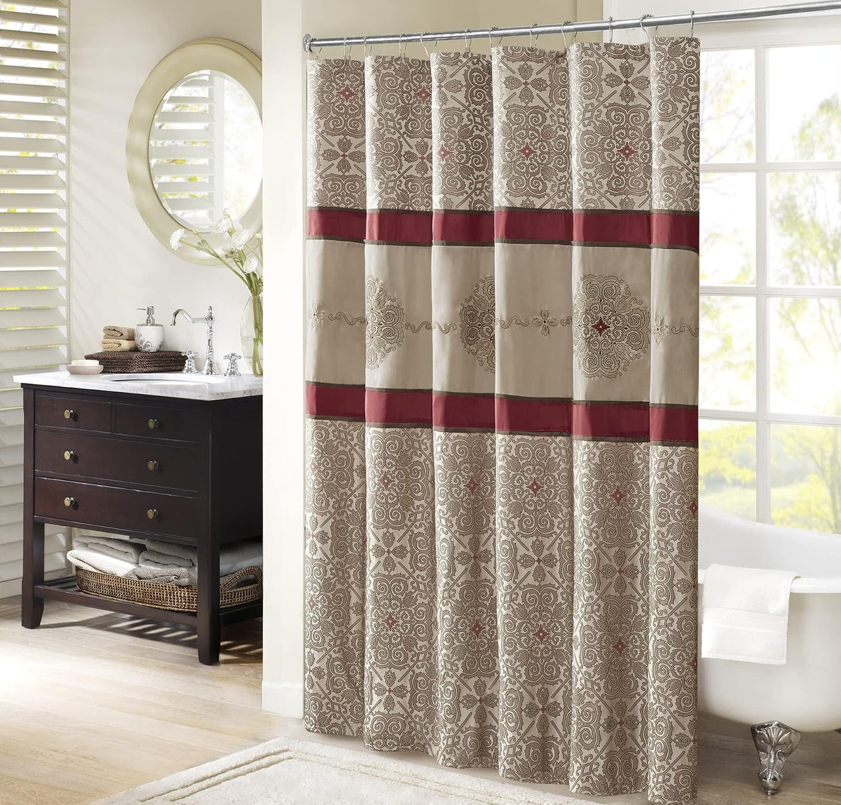 Donovan Design Weave Red Shower Curtain , Jacquard Traditional Shower Curtains for Bathroom , 72 X 72" , Blush