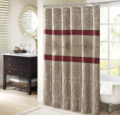 Donovan Design Weave Red Shower Curtain , Jacquard Traditional Shower Curtains for Bathroom , 72 X 72" , Blush
