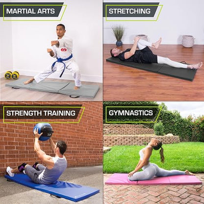 Prosource Fit Tri-Fold Folding Thick Exercise Mat 15x5 cm with Carrying Handles for MMA, Gymnastics Core Workouts, Grey