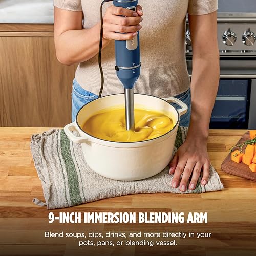 Licuadora y batidor de inmersión ninja con barra de mano, 4 velocidades, con SplatterShield y PanProtect, recipiente de mezcla de 4 tazas, apto para lavaplatos, cable de 5 pies, ergonómico, azul
