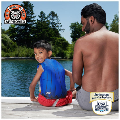 SwimWays DC Swim Trainer Life Jacket, US Coast Guard Approved Life Vest Kids Swim Vest, Pool Floats & Life Jackets for Kids 33-55 lbs, Batman