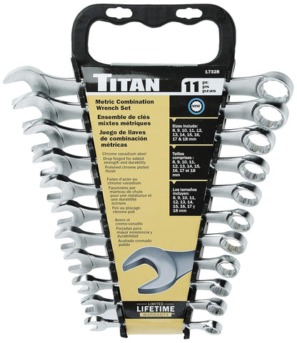Titan Juego de Llaves Combinadas con Panel Elevado Métrico 17328, 11 Piezas