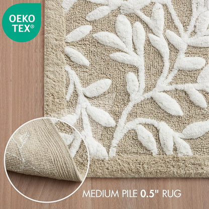 Madison Park Serene - Alfombra de baño 100% algodón, diseño de Hojas Florales de Alta y Baja, Lujosa Alfombra de baño de Pelo Medio, Absorbente, Secado rápido, decoración de Ducha, 21 x 34 Pulgadas,