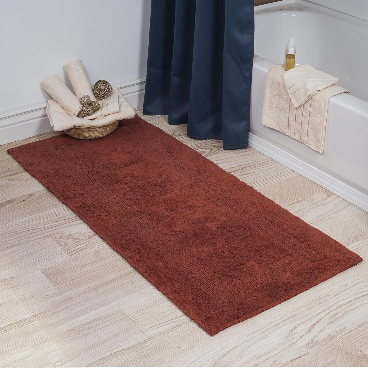 Lavish Home 67-0019-BRI Reversible Long Bath Rug, Brick, 24" x 60" - Ladrillo