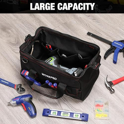 WORKPRO - Bolsa de herramientas de 35,5 cm, organizador de herramientas multibolsillos con correa de hombro ajustable, W081021A, negro