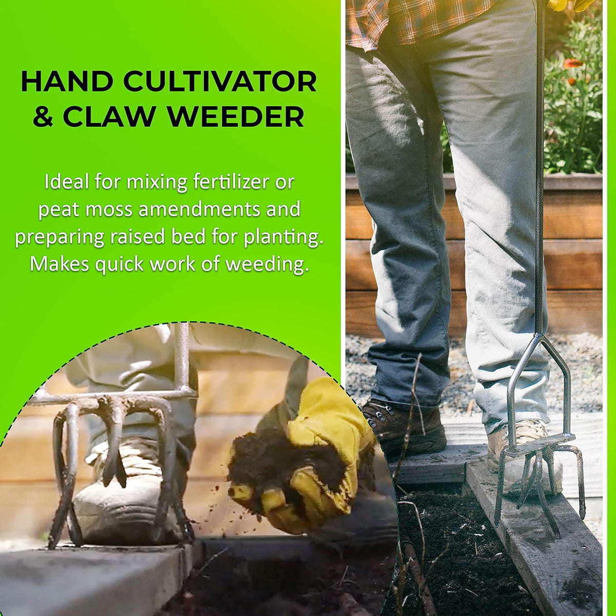 Yard Butler Twist Tiller Cama elevada manual de servicio pesado Jardín y caja de flores Cultivador de desmalezado con garras Herramienta manual de aireación con eje de acero sólido Púas irrompibles -