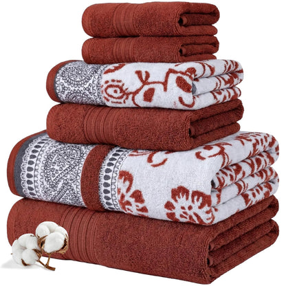 Modern Threads - Juego de 6 Piezas, 2 Toallas de baño, 2 Toallas de Mano, 2 paños de baño teñidos de Jacquard/Toallas sólidas, Ofelia orquídea - Mediano - Arcilla