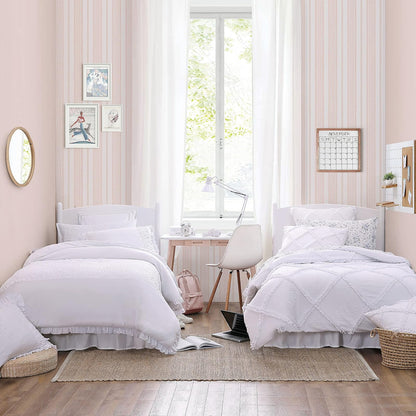 Laura Ashley - Juego de edredón Individual XL, Juego de Ropa de Cama Reversible con Funda a Juego, Esenciales para recámara (Norah Blanco sólido)
