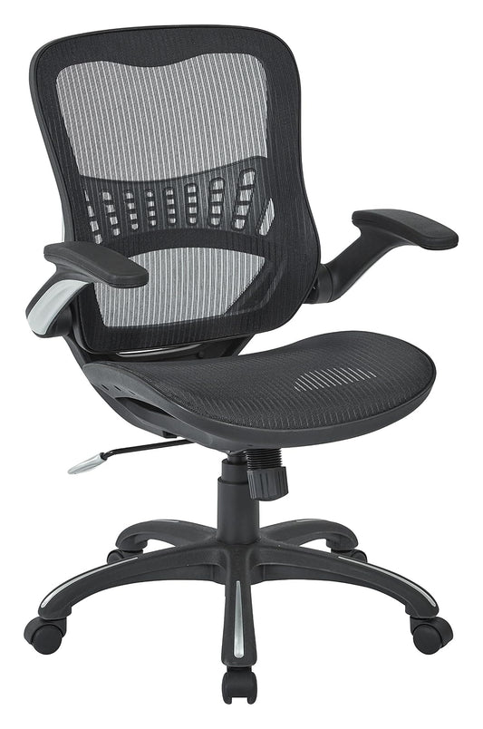 Office Star Riley - Silla de computadora ventilada con Asiento y Respaldo de Malla Transpirable, Base Negra con Negro