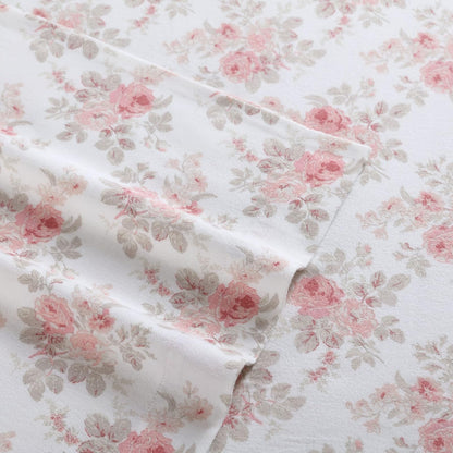 Laura Ashley - Juego de sábanas Queen, Ropa de Cama de Franela de algodón, Cepillado para Mayor suavidad y Comodidad (Lisalee Pink, Queen)