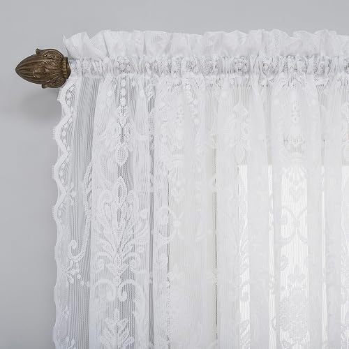 No. 918 Ariella - Panel de Cortina con Bolsillo para Barra de Encaje Floral, 58 x 63 Pulgadas, Color Blanco