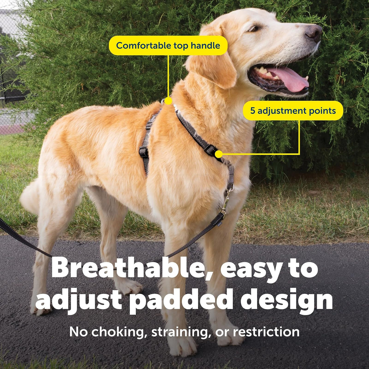 PetSafe Arnés para perro 3 en 1, solución sin tirones, arnés reflectante, clip frontal de anillo en D, correas acolchadas, mango superior, color negro, grande