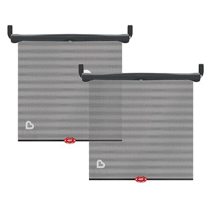 Munchkin Brica - Parasol de Seguridad para Ventana de Automóvil con Alerta de Calor, Ayuda a Bloquear los Rayos UVA/UVB, Paquete de 2, Color Negro