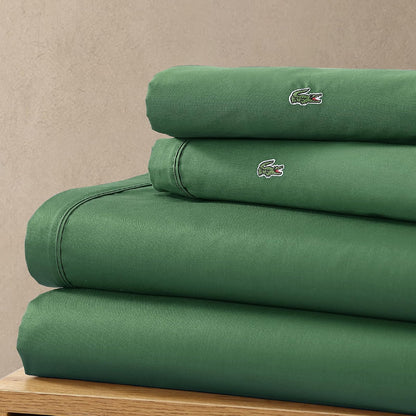 Lacoste - Juego de sábanas de percal 100% algodón, 4 Piezas, Fresco, nítido, Mate y Duradero, Certificado Oeko-Tex, sólido, Verde, Completo