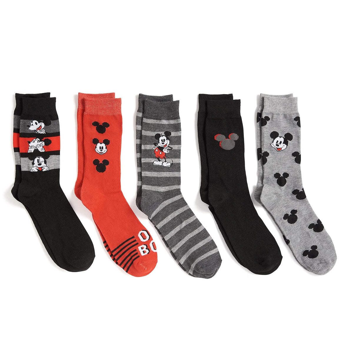Disney mens Mickey Mouse Men's 5 Pack Crew Socks
