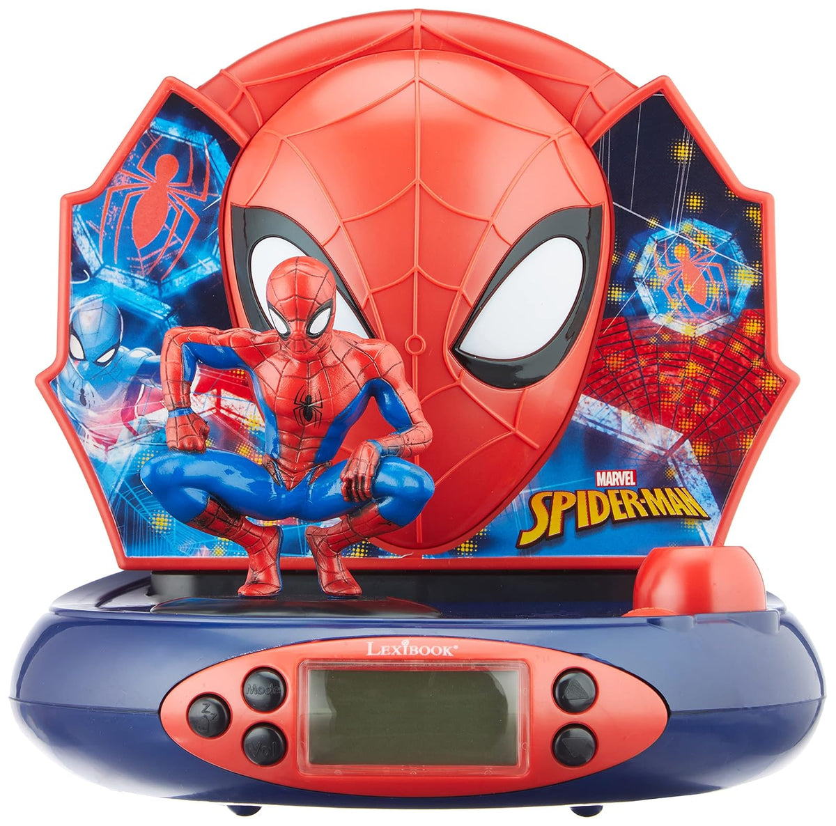 Lexibook Marvel Spider-Man Peter Parker Radio Reloj proyector, Luz de Noche incorporada, proyección de Tiempo en el Techo, Efectos de Sonido, Funciona con batería, Azul/Rojo, RP500SP