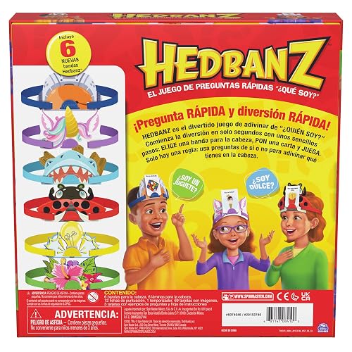 Spin Master Games, Hedbanz 3.ª edición 2025, Juego de adivinar imágenes, Preguntas rápidas y diversión a Toda Velocidad, Juego Sencillo para niños y familias, 2–6 Jugadores, a Partir de 6 años
